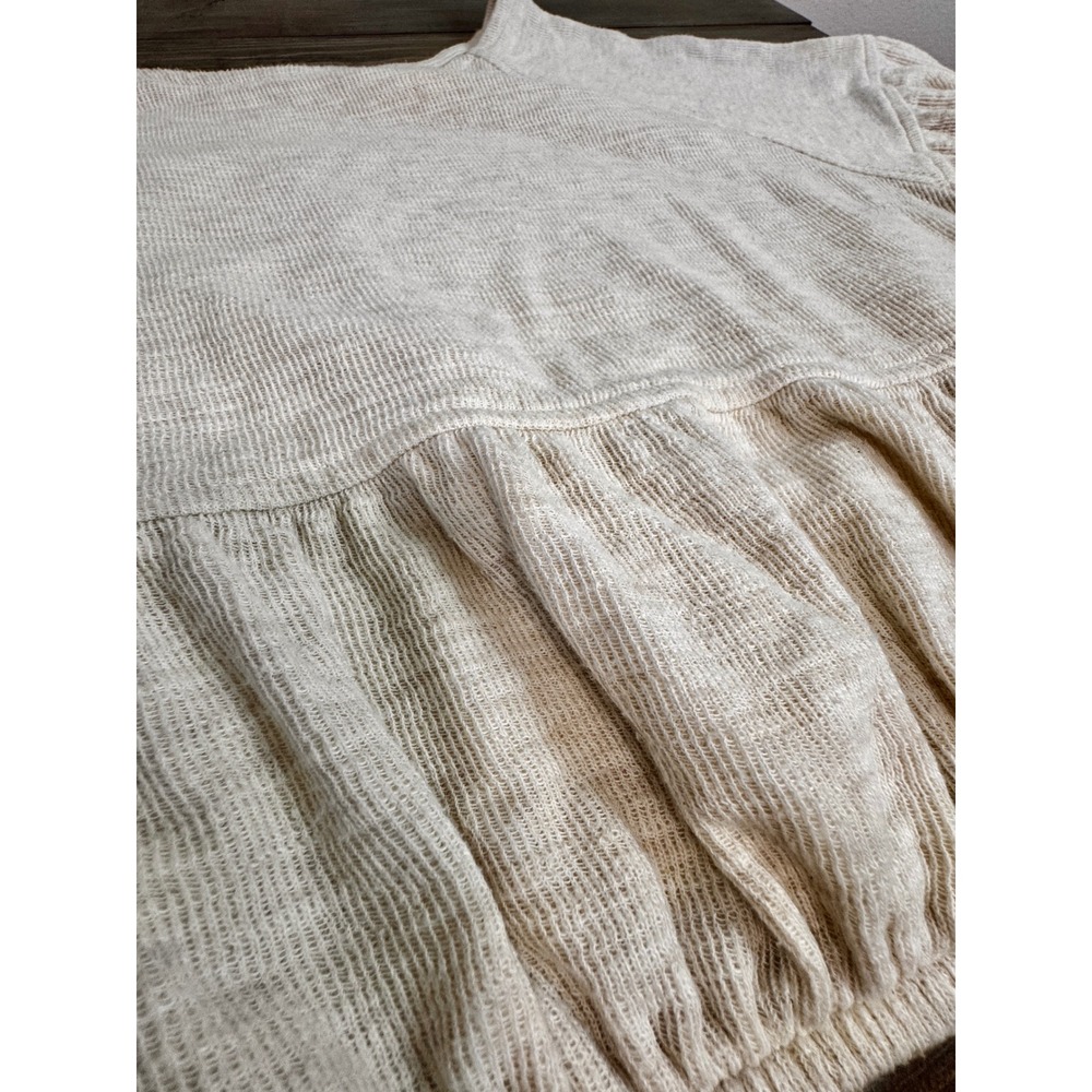 aerie Endless Summer Cream Peplum Cropped Sweatshirt Lantern Sleeve Tie Cuff M - Picture 8 of 11